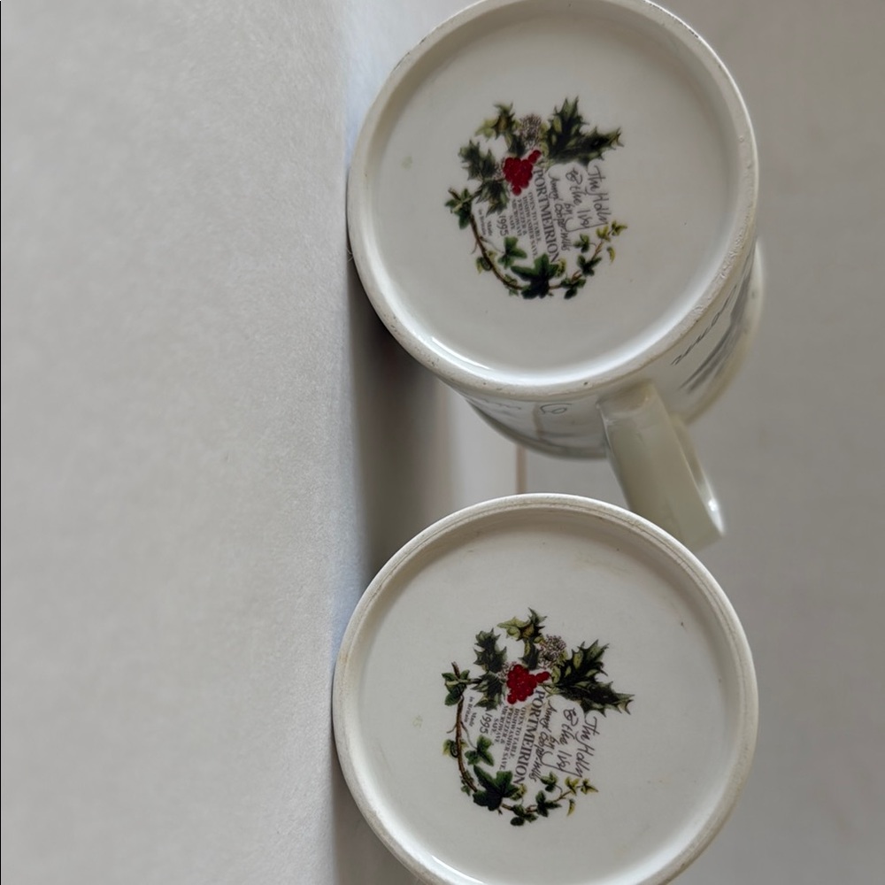 Set of two Festive Portmerion
 Holiday Mugs with Holly Design.